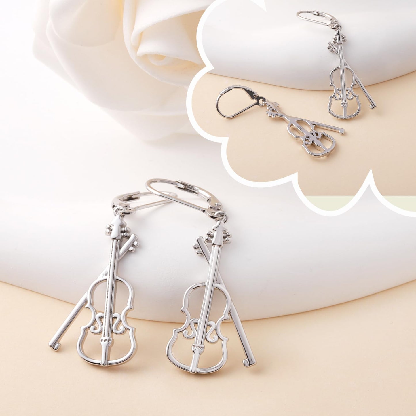 Sterling Silver Music Earrings - Violin/Clarinet/Trumpet/French Horn/Treble Clef/Saxophone/Harp Dangle Earrings Musical Instrument Jewelry Gifts for Musician Teacher Women Men