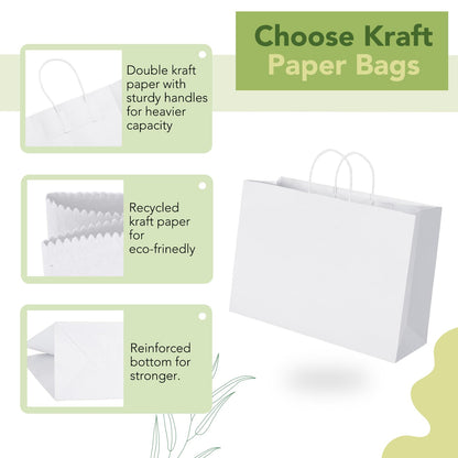 MESHA Gift Paper Bags White X-Large 16x6x12 25 Pack,Kraft Gift Bags with Handles for Shopping Birthday Party Favor Grocery Retail Merchandise Wedding Sacks