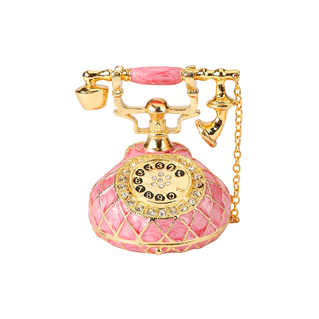 QIFU Hand Painted Small Pink Telephone Figurine Trinket Box Hinged Unique Gift for Family