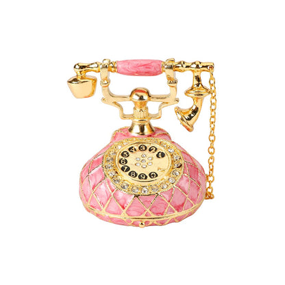 QIFU Hand Painted Small Pink Telephone Figurine Trinket Box Hinged Unique Gift for Family