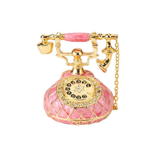 QIFU Hand Painted Small Pink Telephone Figurine Trinket Box Hinged Unique Gift for Family