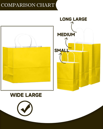 qiqee 24PCS Large Gift Bag with Handles Bulk 13"x4.5"x10" Gift Bags Bright Yellow Bags Multiple Uses (32x11x25cm,Wide Large)