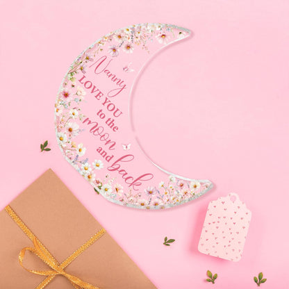 Nanny Gifts, Mothers Day Birthday Gifts for Grandma, Moon Acrylic Desk Decorations, Retirement Appreciation Gift for Women Granny Nana, Pink Floral Acrylic Plaque for Office Bedroom Decor