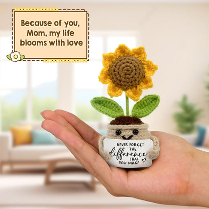 Tiny Detalles Birthday Gifts for Women - Mini Positive Crochet Sunflower, Unique Teacher Appreciation Gifts, Thank You Gifts for Women, Nurse, Friends, Coworker and Sunflower Decor