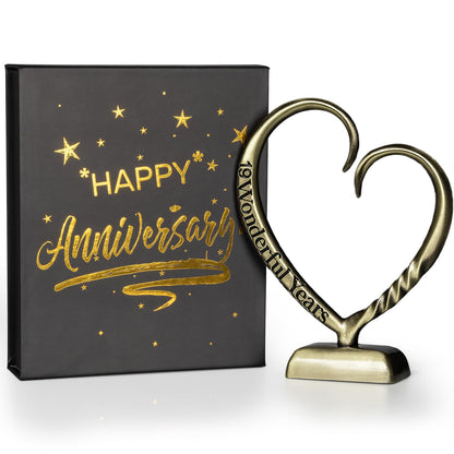 BESZONE 19 Year Anniversary Bronze Gifts for Her Him Gift 19th Wedding Anniversary for Couples Wife Husband Men, Hand Forged Bronze Heart Art Keepsake Home Decor Artwork