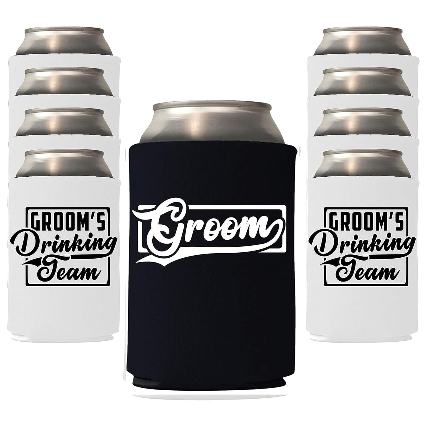 Groom and Groomsmen Can Coolers – Groom’s Drinking Team Beer Can Coolers for Bachelor Party and Wedding Gifts