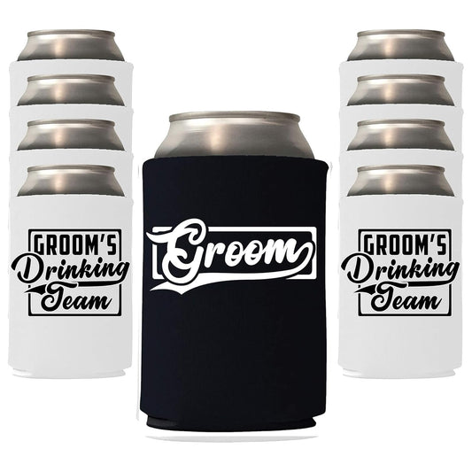 Groom and Groomsmen Can Coolers – Groom’s Drinking Team Beer Can Coolers for Bachelor Party and Wedding Gifts