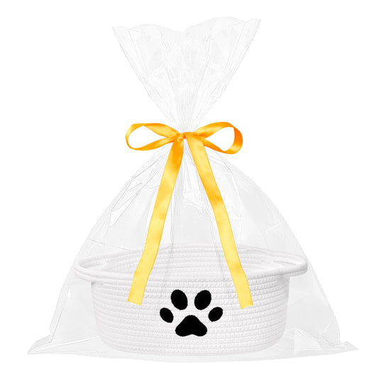 Small Woven Basket with Gift Bag, Cute Dog Paw Baskets for Gifts Empty, Decorative Rope Woven Nursery Storage Dog Toy Basket for Easter, Baby Shower, 12" x 8" x 5"