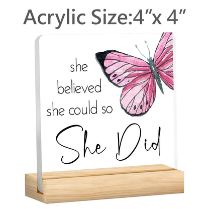 She Believed She Could So She Did Acrylic Plaque Sign - Congratulations Gifts for Women - New Job Gifts - College Graduation Gifts for Her - Office Inspirational Promotion Gift for Coworker