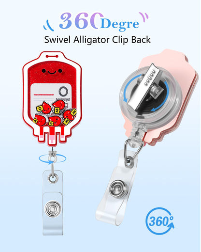 Plifal Phlebotomist Badge Reel Holder Clip - Blood Phlebotomy Retractable ID Name Card Badge Reel with Charm Alligator Clip, Nurse Nursing Office Medical Worker Student Shaker Accessories Gifts