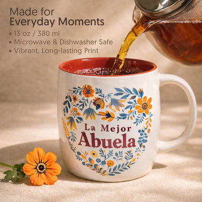Triple Gifffted La Mejor Abuela Coffee Mug in Spanish, Latino Best Grandma in The World Gifts, Regalo Dia de las Madres, Mothers Day, Navidad, Birthday and Christmas Taza Abuelos, V2, 13 Oz