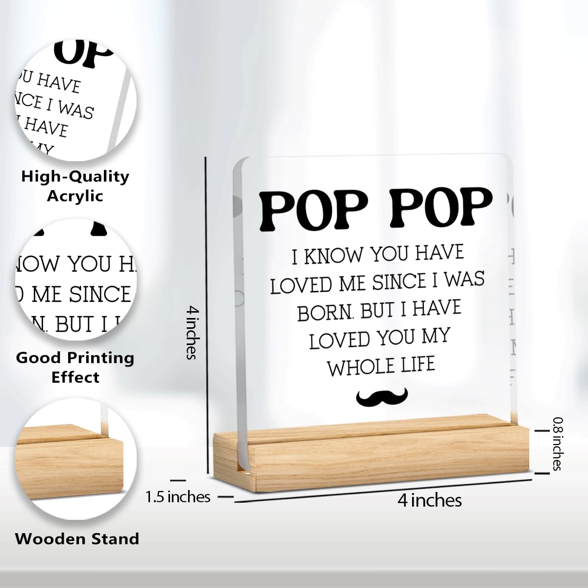 Pop Pop Gifts from Grandkids Best Grandpa Gifts Father's Day Birthday Christmas Gift for Pop Pop Grandpa Clear Acrylic Desk Decoration Sign for Home Bathroom Desk Shelf 4 X 4 Inch
