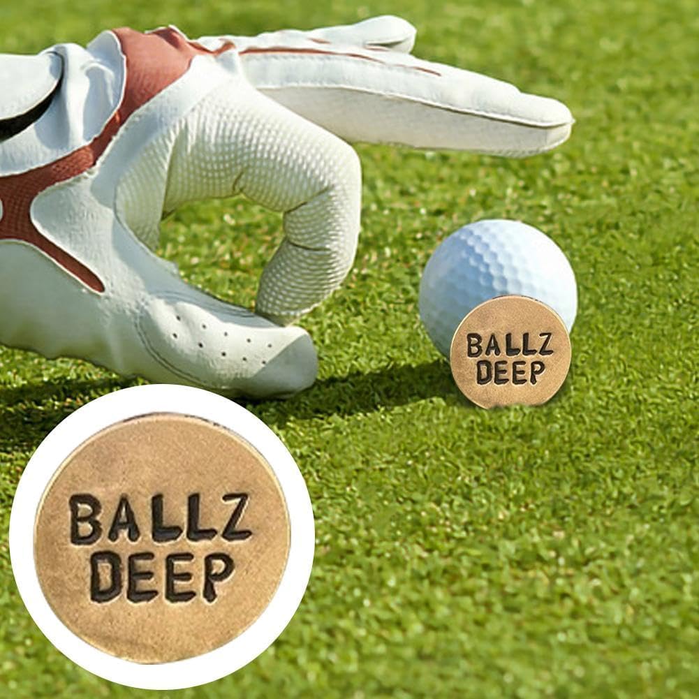 Funny Golf Ball Marker, for Men Adult Humor Novelty Golf Ball Markers with Funny Words, Unique Golf Gag Gifts for Men or Womsen Golfer, 4pcs Brown