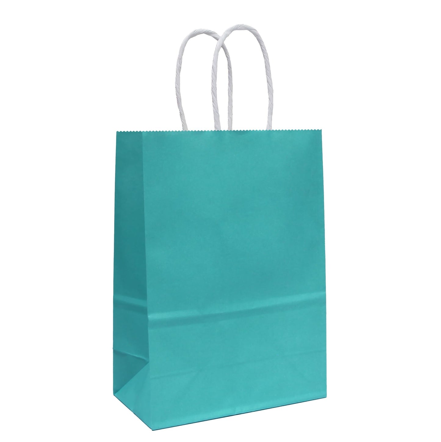 ADIDO EVA 50 Pcs Small Gift Bags Teal Blue Kraft Paper Bag Turquoise Gift Bags with Handles for Party Favors (8.2 x 6 x 3.1 In)