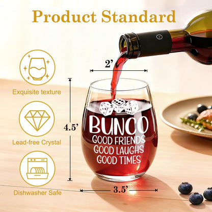 Bunco Good Friends Good Laughs Good Times Wine Glass, Bunco Game Night Party Wine Glass Gifts for Friends Board Game Lover, Bachelor Party Bridal Shower Gifts for Her Sisters BFF Friends