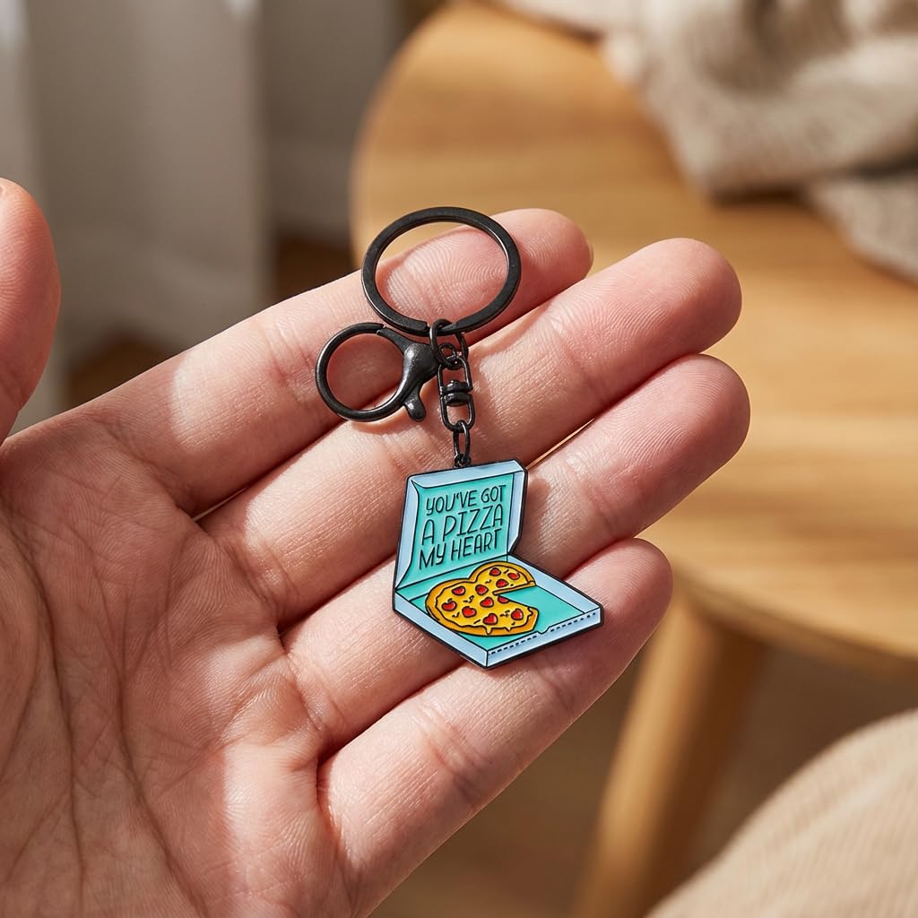 Pizza Keychain – Food Keychains Bag Charms for Women with Pizza My Heart Quote Box, Cute Key Chains Romantic Gifts for Pizza Lovers, Couples, Friends, Girls