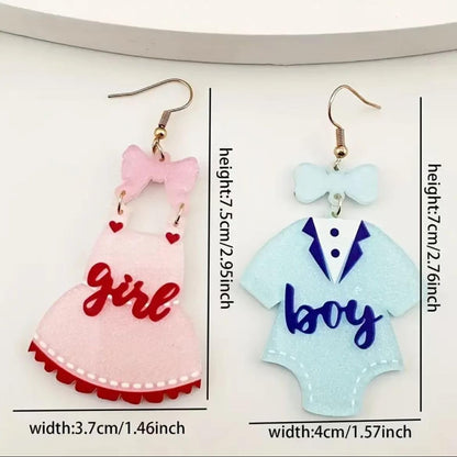 Gender Reveal Earrings Glitter Acrylic Blue Pink Dress Earrings for Gender Reveal Pregnancy Announcement Baby Shower Party