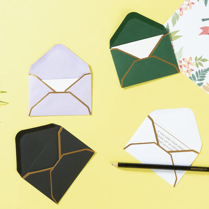 100 Pieces Mini Gift Card Envelopes Colorful V Flap Small Envelopes with Gold Border for Blank Note Cards, Business Gift Cards (White, 4 x 2.7 Inches)