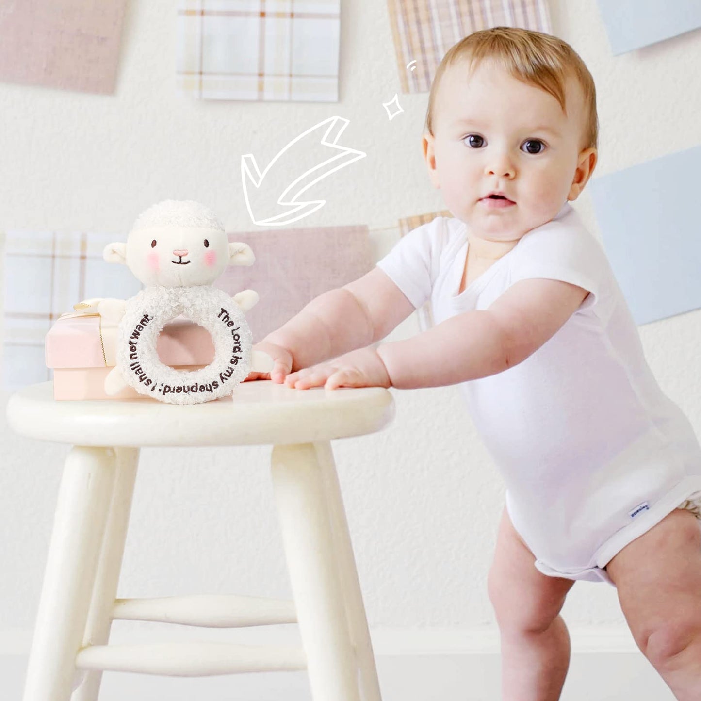 Karenhi Stuffed Animal Little Stuffed Animal Praying Baptism Soft Plush Snuggle God's Toy with Embroidered Religious Gift for Boys Girl Baby Showers Mom's Nursery Decor Doll Toy(Lamb,White)
