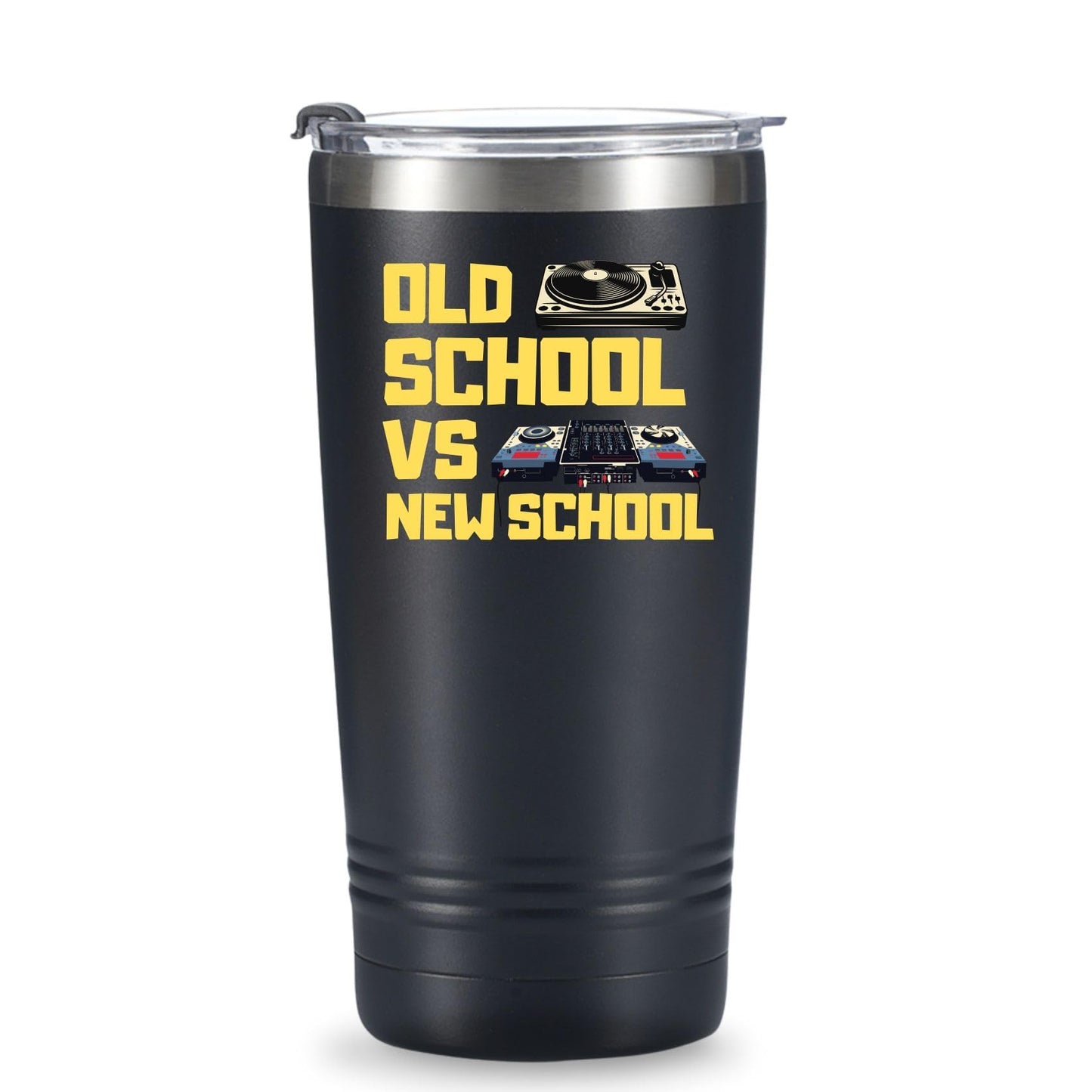 Onebttl DJ Gifts for Men, Women, Disc Jockey Gifts, DJ Tumbler, Old School New School, Gifts for Disco Lovers, Bar Lovers, Stainless Steel Tumbler 20OZ - Black, Manual
