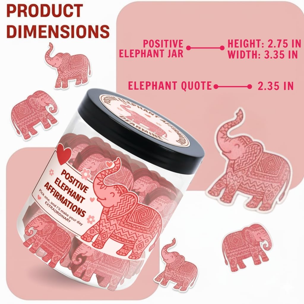 DEARMINE Positive Elephant Jar with 60 Affirmation Cards, Elephant Gifts, Christmas Home Office Desk Decoration, Friendship Gifts for Women, Gift for Best Friends, Sisters, Mom