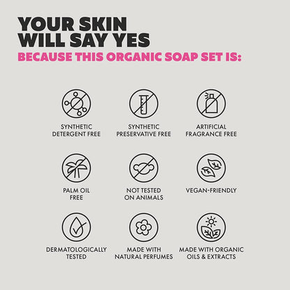 Skin Said Yes Organic Soap Bar (Pack of 8) - Natural Soap Made in Greece | Tripple Milled | Nuorishing Shea Butter, Olive Oil, Lavander and Sandalwood, Aloe Vera & Cucumber Extract
