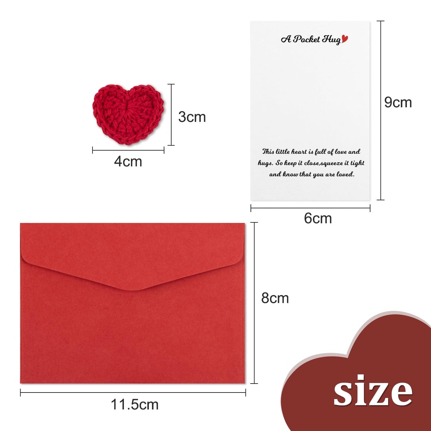 Little Pocket Heart Hug Cards 6 Pack Keepsake Long Social Distancing Thinking of You Encouragement Sentimental Inspirational Positivity Handmade Crochet Love for Vacation Festival All Occasion