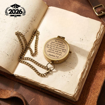 Compass – Brass Directional Vintage Compass Engraved with “Be Strong and Courageous” Joshua 1:9 Bible Verse, Baptism 2026 Communion Christian Inspirational Gifts for Women/Men
