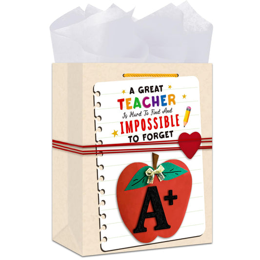 BIZIBAFF Teacher Gift Bag - 13" Large Teacher Appreciation Gift Bag with Tissue Paper and Handle Thank You Teachers Retirement Gifts Bag Graduation End of Year Gift for Teachers Appreciation