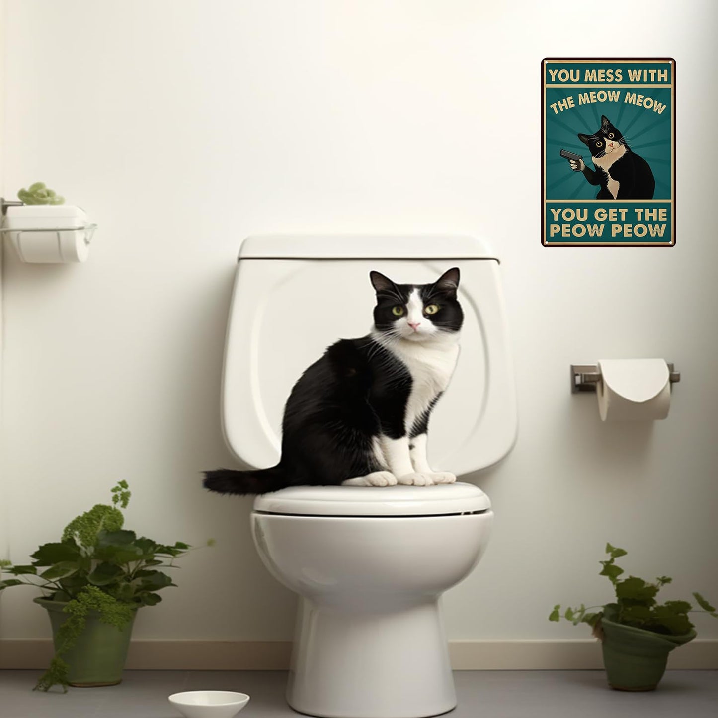 Funnysign Cat Lovers Gifts You Mess With Meow Mow Cat Tin Sign for Home Man Cave Bedroom Living Room Bathroom Decor 8 X 12 Inch (3995)