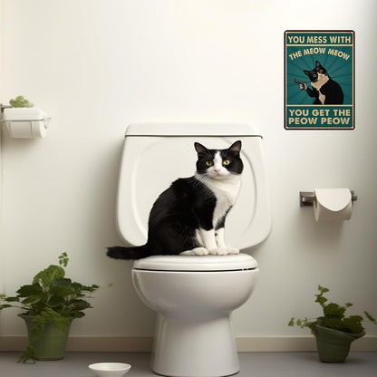 Funnysign Cat Lovers Gifts You Mess With Meow Mow Cat Tin Sign for Home Man Cave Bedroom Living Room Bathroom Decor 8 X 12 Inch (3995)