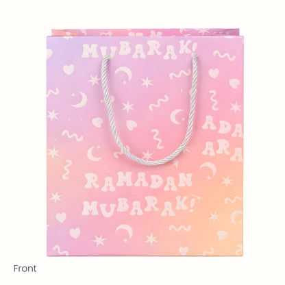 The Ramadan Edit Ramadan Mubarak Gift Bag – Eid Mubarak Gift Bag – Premium Pastel Gradient Paper Gift Bag with Rope Handles – Moon & Star Design – 9.5" x 8" x 4" (Single Bag)