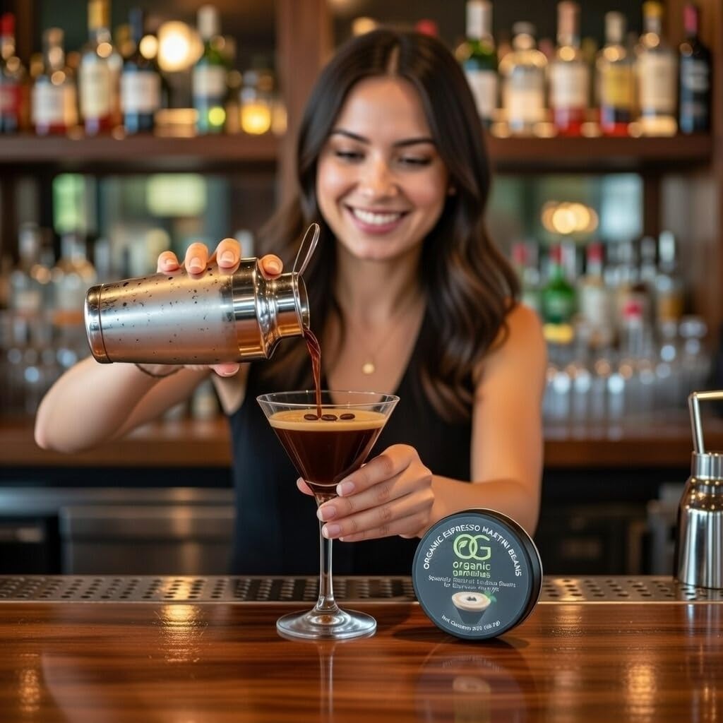 ORGANIC ESPRESSO MARTINI BEANS - MARTINI GARNISH FOR COCKTAILS - EDIBLE DARK ROAST ESPRESSO BEANS - OG ORGANIC GARNISHES - CRAFT COCKTAIL - HOME BARTENDER - MIXOLOGY - 2oz TIN