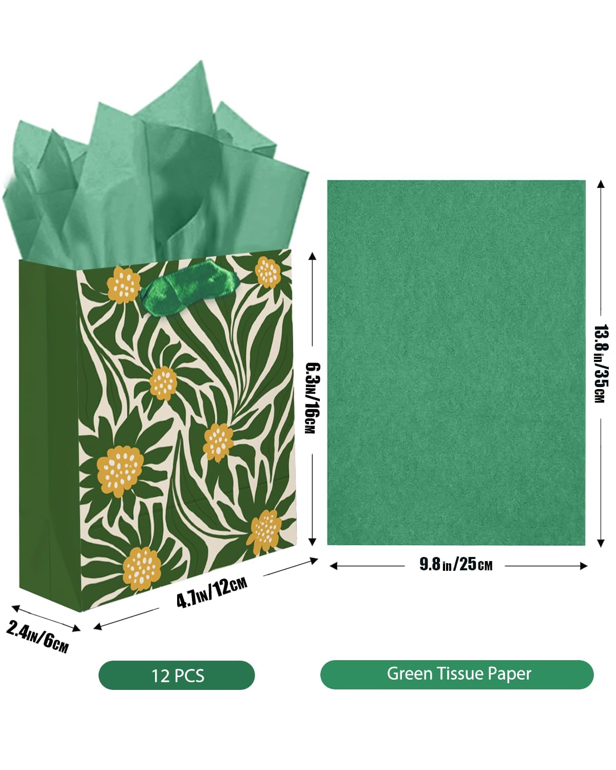 qiqee 7.9"x4.3"x9.6" 6PCS Clash Flowers Paper Gift Bags with Tissue Paper Handles Medium Size Bags（ Tissue Paper ）