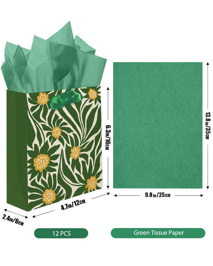 qiqee 7.9"x4.3"x9.6" 6PCS Clash Flowers Paper Gift Bags with Tissue Paper Handles Medium Size Bags（ Tissue Paper ）