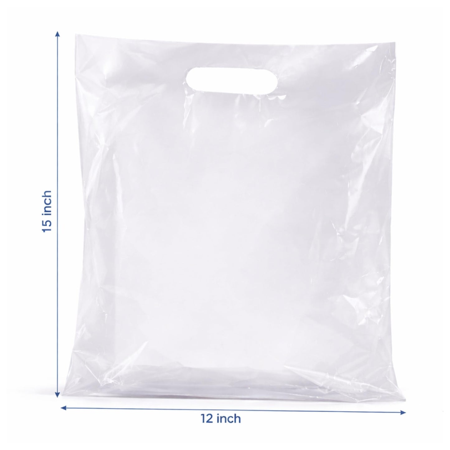 Infinite Pack 100 Clear Plastic Merchandise Bags with Handles 12"x15" | 1.25Mil Thick Glossy Retail Shopping Bags for Small Business Boutique Bag Clear Gift Bags for Shopping, Clothing and Trade Show