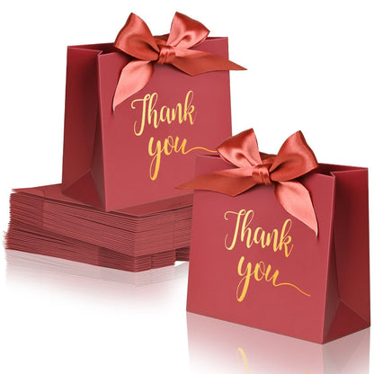 60Pack Small Thank You Gift Bags, 4.5x1.8x3.9 Inches Red Mini Paper Gift Bags Bulk with Ribbon For Wedding Candy favor Birthday Party Favor Baby Shower Anniversary