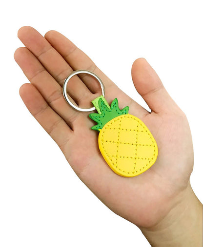 Cute Keyring, Pineapple Keychain Handmade Leather Keychain Bag Charm Car Cell Phone Decor Ornament, Gifts for Her (Yellow)