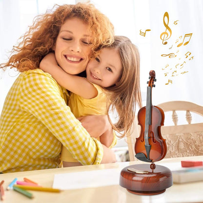 WIOR Violin Music Box, Creative Music Box Violin with Rotating Musical Base, Classical Music Box Mini Replica Instrument Crafts, Great Gift for Boys Girls Birthday Christmas New Year