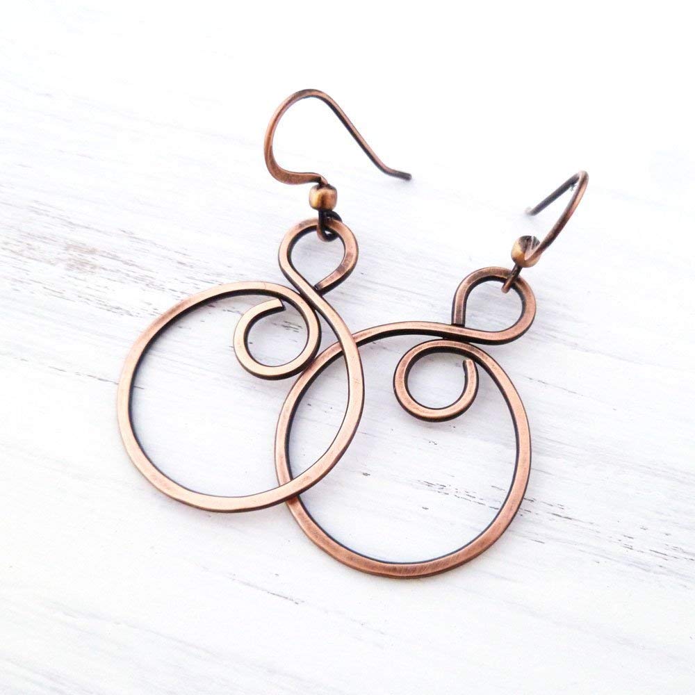 Pillar of Salt Studio Handcrafted Earrings Solid Copper Infinity Hoop Wire Wrapped Earrings (Antiqued Copper, Small, 1-1/4" drop)