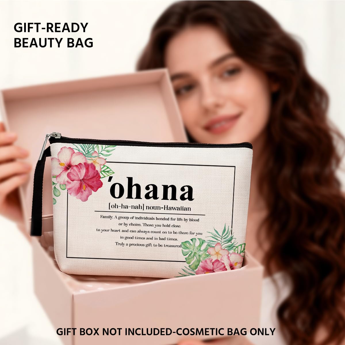 Hawaii Gifts Hawaiian Souvenirs Hawaiian Gifts for Women Hawaiian Tropic Ohana Makeup Bag Appreciation Gifts for Aunt Sister Grandma Cosmetic Bag Travel Bag for Christmas New Year's Day Birthday