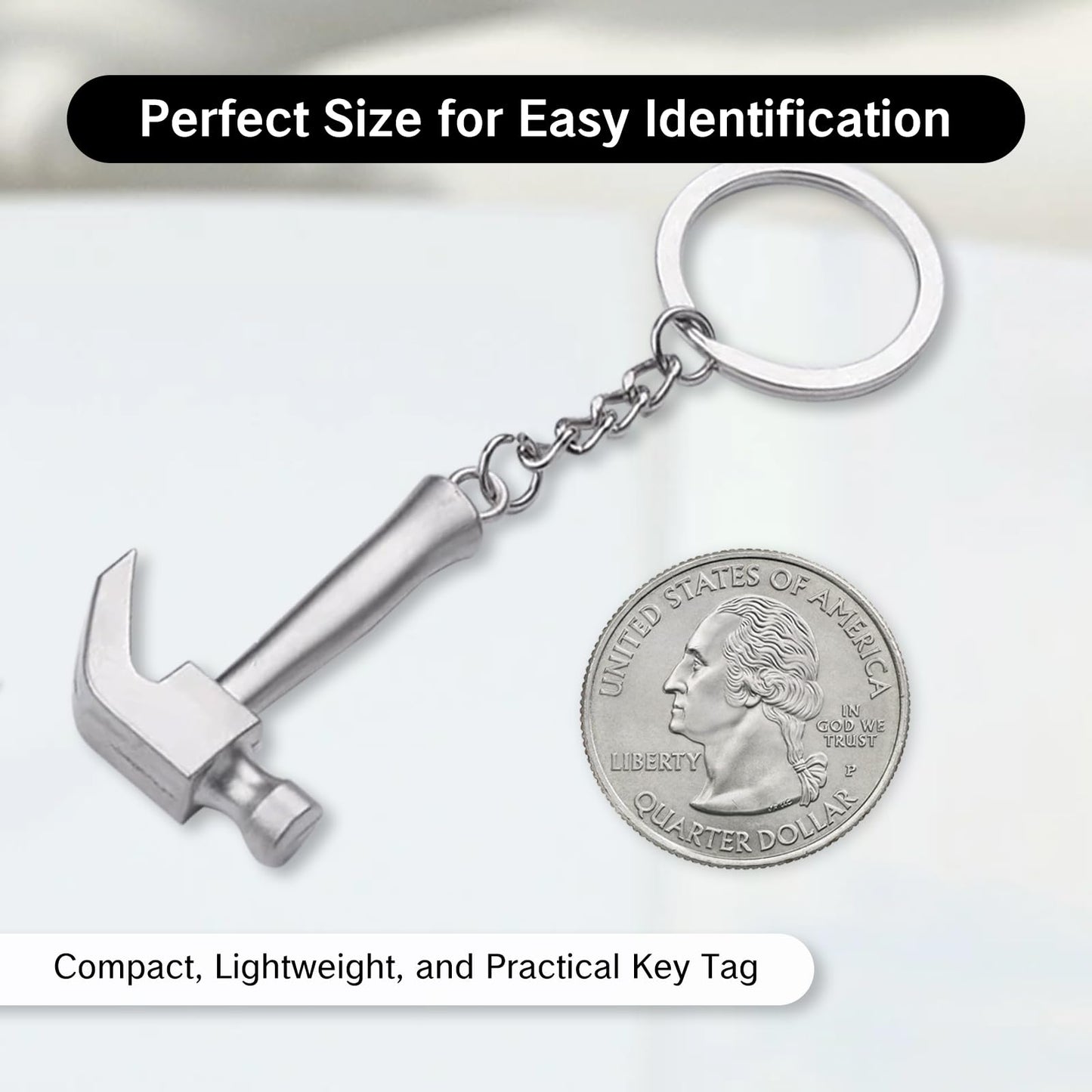 Hammer Keychain Tiny Construction Ornament for Engineers Car Key Stick Figure Tool Creative Metal Chain Pendant Unique Present for Men