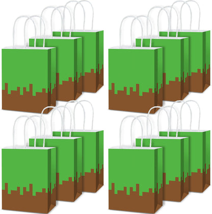12Pcs Pixel Theme Party Favor Bags Video Game Party Supplies Pixel Paper Gift Mining Theme Goodie Bags with Handle Gamer Birthday Treat Candy Bag for Kids Pixelated Birthday Baby Shower Decoration