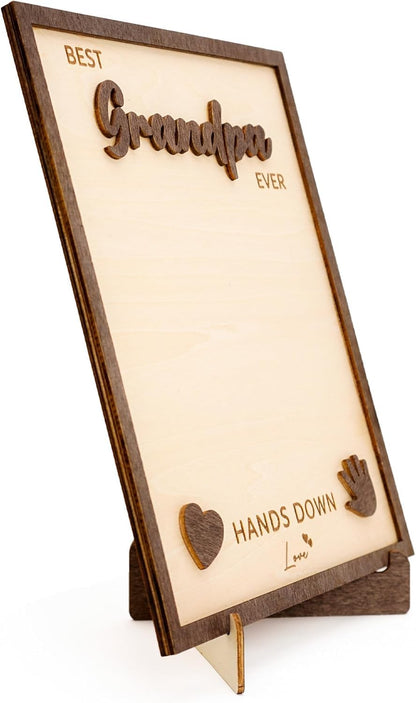 Best Grandpa Ever Gifts - Personalized Wooden Handprint Plaque, DIY Keepsake Craft Kit from Grandkids, Meaningful Family Decor to Capture Precious Memories, Unique Birthday Christmas Gift for Grandpa