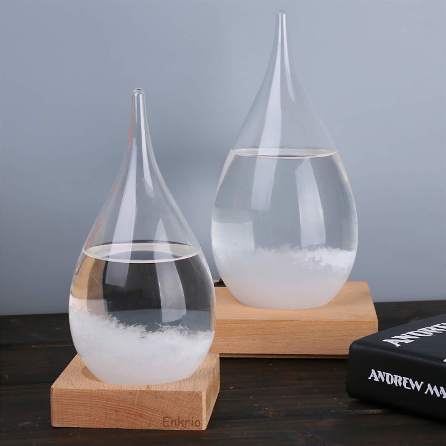 Storm Glass Weather Predictor, Barometer Bottle with Wood Base for Home & Office Decoration - Weather Station (Medium)