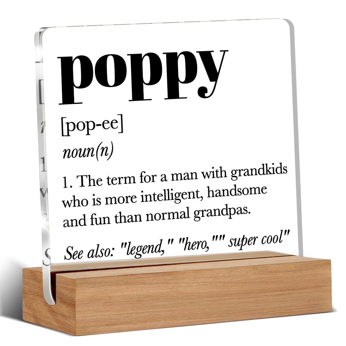 Gifts for Grandpa Poppy, Poppy Definition Gift, Grandfather Gift Ideas, Grandfather Christmas Gifts, Desk Decor Acrylic Sign, 4 x 4 Inches