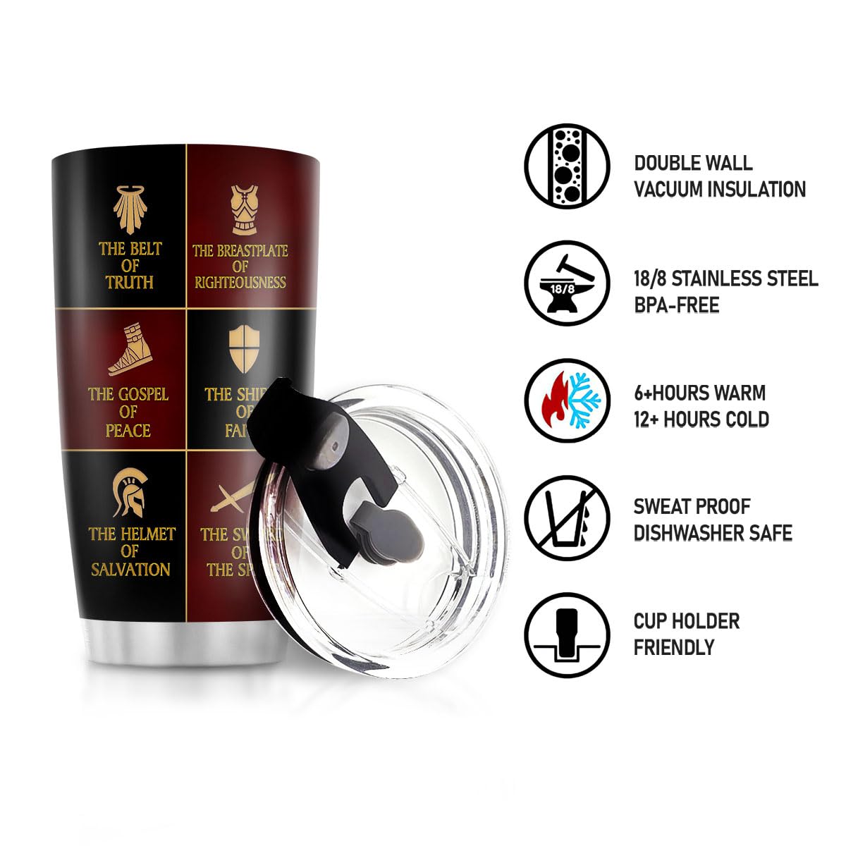 Jesuspirit Christian Gifts for Men, Women - Fathers Day, Pastor Appreciation Religious Gift For Men - Christian Coffee Mug - Armor Of God Stainless Steel Tumbler (Armor Of God, 20OZ)