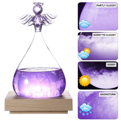 Joyzan Storm Glass Weather Predictor, Predicting Forecaster Glass Barometer Water Drop Cloud Station Office Home Decor Decorative Bottle Tabletop Crystal Desktop Decoration Wood Base Christmas Gift