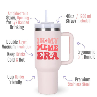 momocici Meme Gifts Ideas for Grandma.40 oz In My Meme Era Tumbler with Handle.Meme's Cup Tumblers Gift.40 oz Birthday Christmas Mothers Day Cups Tumbler Gifts for Grandma.