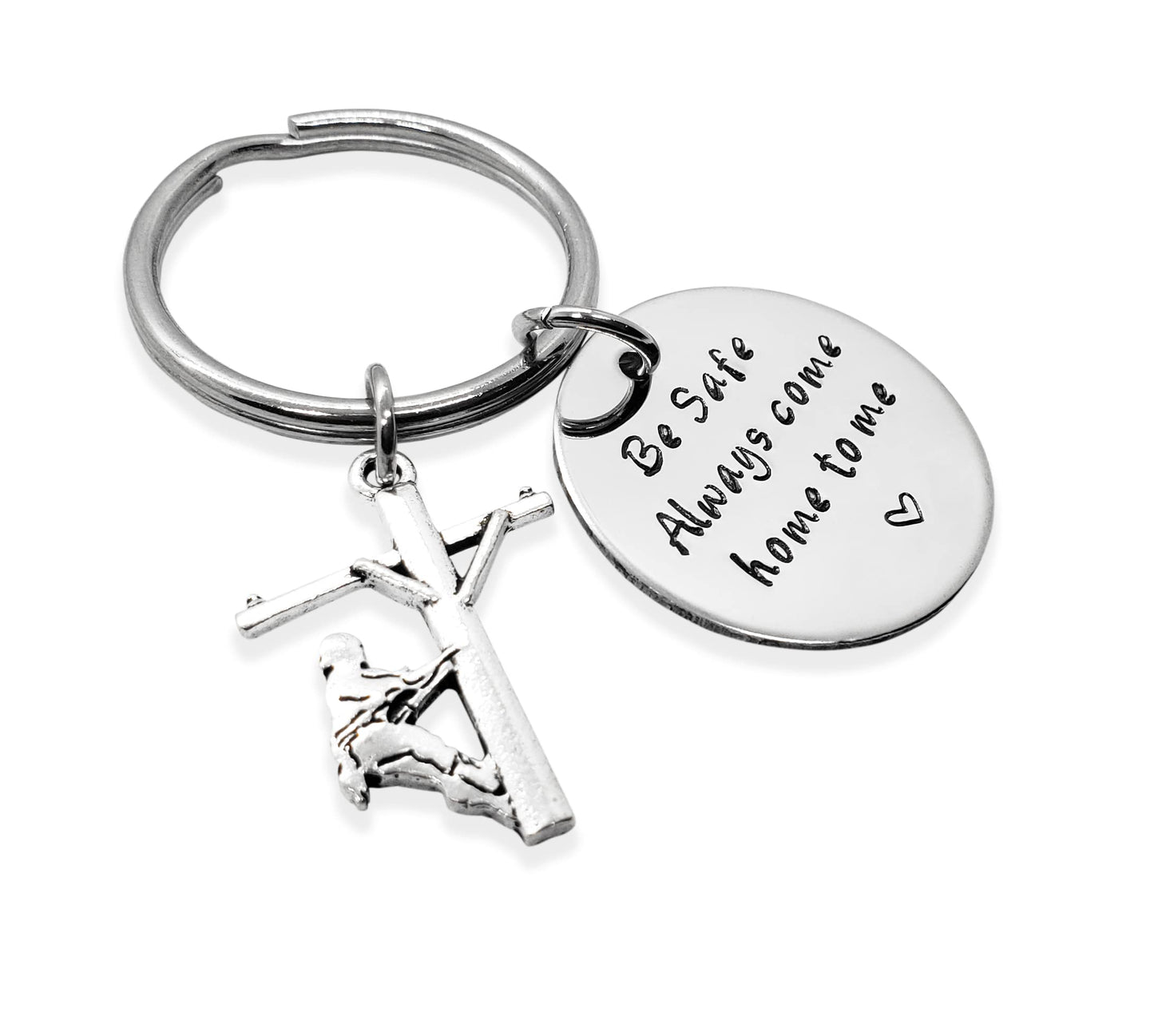 Handmade Lineman Be Safe Keychain with Lineman Charm, Always Come Home to Me Keychain, Lineworker Be Safe Gift, Come Home Safe Lineman Gift